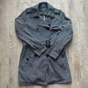 Lauren Ralph Lauren Navy and White Pinstripe Trench Coat Size Medium